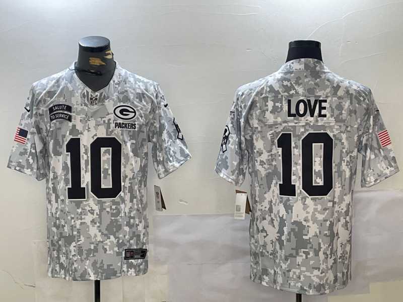 Mens Green Bay Packers #10 Jordan Love Arctic Camo 2024 FUSE Salute to Service Limited Stitched Jersey Dzhi